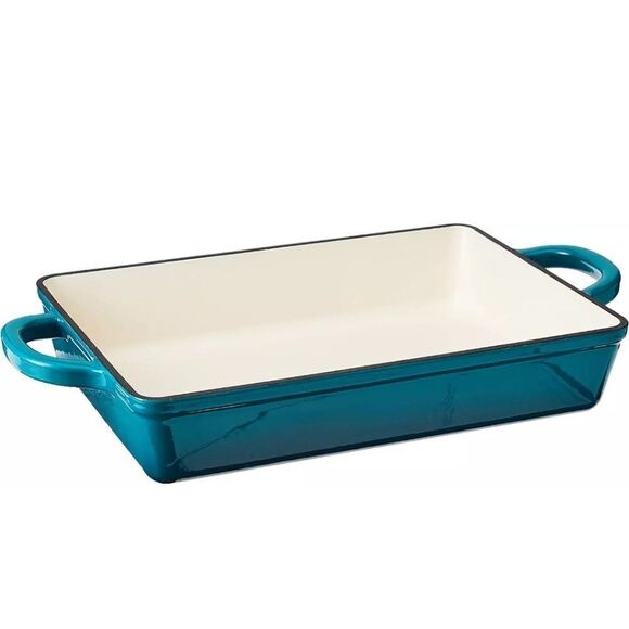 CROCK POT Artisan 13 Inch Enameled Cast Iron Lasagna Pan Teal Ombre
